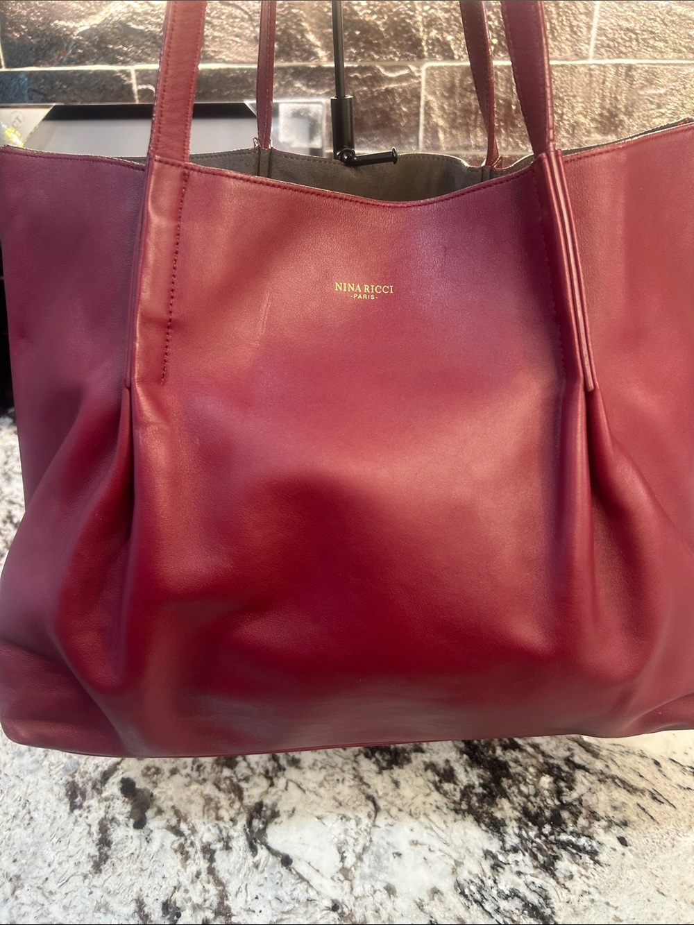 Nina Ricci Deep Burgundy Leather Tote EUC